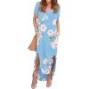imageGRECERELLE Womens Casual Loose Pocket Long Dress Short Sleeve Split Maxi DressesFlower Light Blue