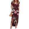 imageGRECERELLE Womens Casual Loose Pocket Long Dress Short Sleeve Split Maxi DressesFp Wine Red