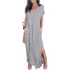 imageGRECERELLE Womens Casual Loose Pocket Long Dress Short Sleeve Split Maxi DressesGray