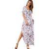 imageGRECERELLE Womens Casual Loose Pocket Long Dress Short Sleeve Split Maxi DressesGray Azalea