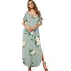imageGRECERELLE Womens Casual Loose Pocket Long Dress Short Sleeve Split Maxi DressesGreen Camellia