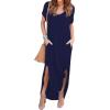imageGRECERELLE Womens Casual Loose Pocket Long Dress Short Sleeve Split Maxi DressesNavy Blue