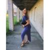imageGRECERELLE Womens Casual Loose Pocket Long Dress Short Sleeve Split Maxi DressesNavy Blue