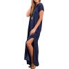 imageGRECERELLE Womens Casual Loose Pocket Long Dress Short Sleeve Split Maxi DressesNavy Blue