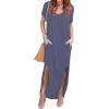 imageGRECERELLE Womens Casual Loose Pocket Long Dress Short Sleeve Split Maxi DressesPurple Gray