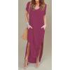 imageGRECERELLE Womens Casual Loose Pocket Long Dress Short Sleeve Split Maxi DressesRed Gray