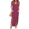 imageGRECERELLE Womens Casual Loose Pocket Long Dress Short Sleeve Split Maxi DressesRed Gray