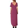 imageGRECERELLE Womens Casual Loose Pocket Long Dress Short Sleeve Split Maxi DressesRed Gray