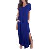 imageGRECERELLE Womens Casual Loose Pocket Long Dress Short Sleeve Split Maxi DressesRoyal Blue