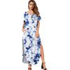 imageGRECERELLE Womens Casual Loose Pocket Long Dress Short Sleeve Split Maxi DressesWhite Ink Blue