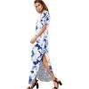 imageGRECERELLE Womens Casual Loose Pocket Long Dress Short Sleeve Split Maxi DressesWhite Ink Blue