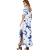 imageGRECERELLE Womens Casual Loose Pocket Long Dress Short Sleeve Split Maxi DressesWhite Ink Blue
