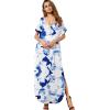 imageGRECERELLE Womens Casual Loose Pocket Long Dress Short Sleeve Split Maxi DressesWhite Ink Blue