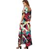imageGRECERELLE Womens Casual Loose Pocket Long Dress Short Sleeve Split Maxi DressesWhite Ink Red