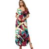 imageGRECERELLE Womens Casual Loose Pocket Long Dress Short Sleeve Split Maxi DressesWhite Ink Red