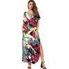 imageGRECERELLE Womens Casual Loose Pocket Long Dress Short Sleeve Split Maxi DressesWhite Ink Red