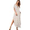 imageGRECERELLE Womens Casual Loose Pocket Long Dress Short Sleeve Split Maxi DressesWhite Pink Rose