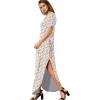 imageGRECERELLE Womens Casual Loose Pocket Long Dress Short Sleeve Split Maxi DressesWhite Pink Rose