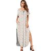 imageGRECERELLE Womens Casual Loose Pocket Long Dress Short Sleeve Split Maxi DressesWhite Pink Rose