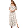imageGRECERELLE Womens Casual Loose Pocket Long Dress Short Sleeve Split Maxi DressesWhite Pink Rose
