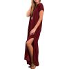 imageGRECERELLE Womens Casual Loose Pocket Long Dress Short Sleeve Split Maxi DressesWine Red