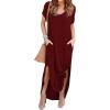 imageGRECERELLE Womens Casual Loose Pocket Long Dress Short Sleeve Split Maxi DressesWine Red