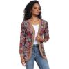 imageGRECERELLE Womens Long Sleeve Open Front Cardigan Casual VNeck Curved Hem Ribbed Knit Sweater Outerwear with PocketsBrown Pink Flower