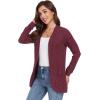 imageGRECERELLE Womens Long Sleeve Open Front Cardigan Casual VNeck Curved Hem Ribbed Knit Sweater Outerwear with PocketsWine Red
