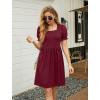 imageGRECERELLE Womens Summer Dresses Square Neck Ruffle Puff Sleeve ALine Casual Mini DressWine Red
