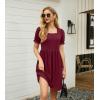 imageGRECERELLE Womens Summer Dresses Square Neck Ruffle Puff Sleeve ALine Casual Mini DressWine Red