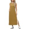 imageGRECERELLE 2025 Women Summer Color Blocking Round Neck Sleeveless Casual WrinkleFree Side Split Maxi Dress with PocketsGinger White