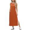 imageGRECERELLE 2025 Women Summer Color Blocking Round Neck Sleeveless Casual WrinkleFree Side Split Maxi Dress with PocketsTan White
