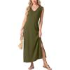 imageGRECERELLE 2025 Women Summer InsideOut VNeck Casual Loose Split WrinkleFree Long Maxi Beach Dress with PocketsArmy Green