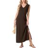 imageGRECERELLE 2025 Women Summer InsideOut VNeck Casual Loose Split WrinkleFree Long Maxi Beach Dress with PocketsDark Coffee