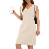 imageGRECERELLE 2025 Women Summer InsideOut VNeck Casual Loose Split WrinkleFree Midi Dress with PocketsApricot White