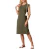 imageGRECERELLE 2025 Women Summer Round Neck Casual Loose Split WrinkleFree Midi Dress with Pockets XS3XLArmy Green