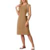imageGRECERELLE 2025 Women Summer Round Neck Casual Loose Split WrinkleFree Midi Dress with Pockets XS3XLCamel