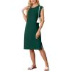 imageGRECERELLE 2025 Women Summer Round Neck Casual Loose Split WrinkleFree Midi Dress with Pockets XS3XLDark Green