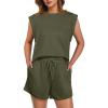 imageGRECERELLE 2025 Womens Summer 2 Piece Outfits Round Neck Cap Sleeve Top with Pocket Short SetsArmy Green