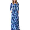 imageGRECERELLE Women Long Sleeve Casual Round Neck Loose Solid Floral Maxi Long Dress with Pockets S3XLBlue Ink White