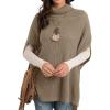 imageGRECERELLE Women Turtleneck Oversized Knit Batwing Sleeveless Loose High Low Hem Side Slit Pullover Sweater01 Khaki