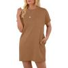 imageGRECERELLE Womens 2025 Casual Summer Shirt Dress Loose Round Neck Mini WrinkleFree Sundress with PocketCamel