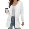imageGRECERELLE Womens Lightweight Crochet Long Sleeve Loose Casual Open Front Cardigan Drape Sweaters Boho Summer Beach CoverupsAwhite
