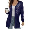 imageGRECERELLE Womens Lightweight Crochet Long Sleeve Loose Casual Open Front Cardigan Drape Sweaters Boho Summer Beach CoverupsNavy Blue