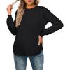 imageGRECERELLE Womens Long Sleeve Lightweight Crewneck Sweater Tops Casual Soft Knit Pullover JumperBlack