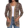 imageGRECERELLE Womens Long Sleeve Open Front Cardigan Casual VNeck Curved Hem Ribbed Knit Sweater Outerwear with PocketsCashew Brown