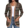 imageGRECERELLE Womens Long Sleeve Open Front Cardigan Casual VNeck Curved Hem Ribbed Knit Sweater Outerwear with PocketsRound Flower Green