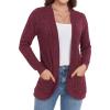 imageGRECERELLE Womens Long Sleeve Open Front Cardigan Casual VNeck Curved Hem Ribbed Knit Sweater Outerwear with PocketsWine Red