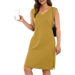 imageGRECERELLE 2025 Women Summer InsideOut VNeck Casual Loose Split WrinkleFree Midi Dress with PocketsGinger