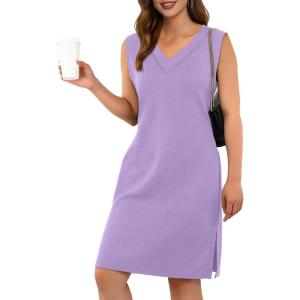 imageGRECERELLE 2025 Women Summer InsideOut VNeck Casual Loose Split WrinkleFree Midi Dress with PocketsLilac